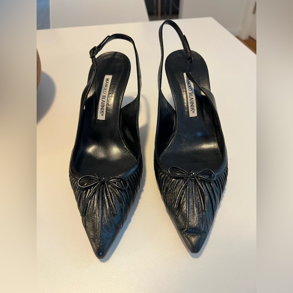 Manolo Blahnik Demi Ruched Slingback Heels